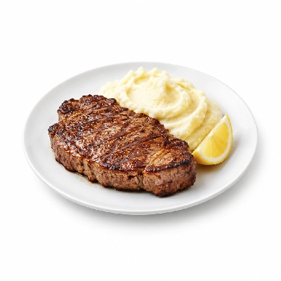 Food 4 Fitness Chargrilled Grass Fed Rump with Salt Pepper Lemon Wedge White Potato Mash 250g