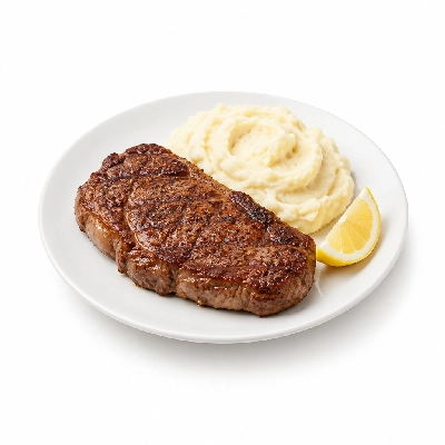 Food 4 Fitness Chargrilled Grass Fed Rump with Salt Pepper Lemon Wedge White Potato Mash 350g