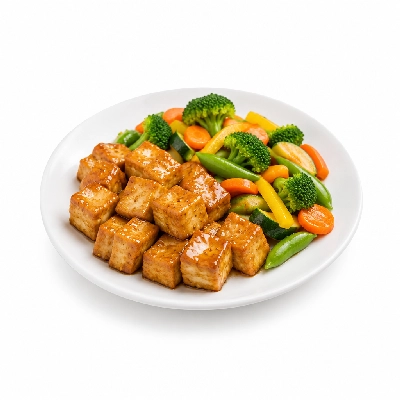 Food 4 Fitness High Protein Tofu with Honey Mustard Seasonal Mix Veg 350g