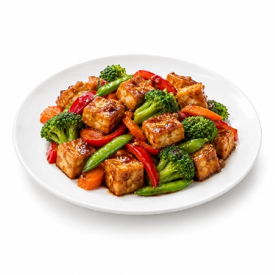 Food 4 Fitness High Protein Tofu with Honey Soy BBQ Seasonal Mix Veg 250g