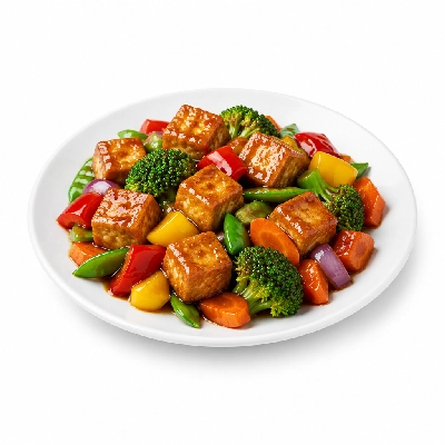 Food 4 Fitness High Protein Tofu with Honey Soy BBQ Seasonal Mix Veg 350g
