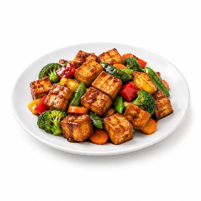 Food 4 Fitness High Protein Tofu with Honey Soy BBQ Seasonal Mix Veg 450g