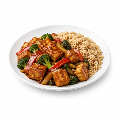 Food 4 Fitness High Protein Tofu with Honey Soy BBQ Stir Fry Brown Rice 250g