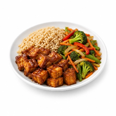 Food 4 Fitness High Protein Tofu with Honey Soy BBQ Stir Fry Brown Rice 450g