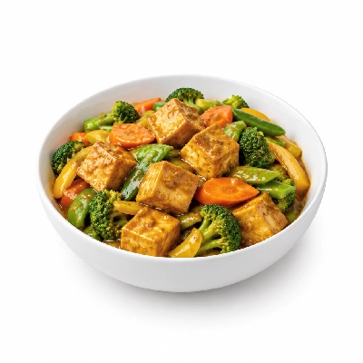 Food 4 Fitness High Protein Tofu with Satay Sauce Seasonal Mix Veg 250g