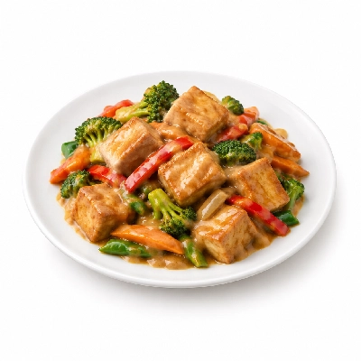 Food 4 Fitness High Protein Tofu with Satay Sauce Seasonal Mix Veg 350g