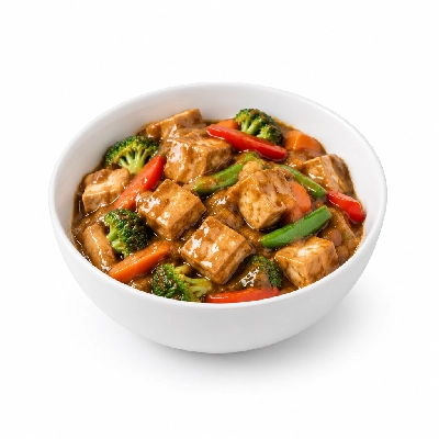 Food 4 Fitness High Protein Tofu with Satay Sauce Seasonal Mix Veg 450g