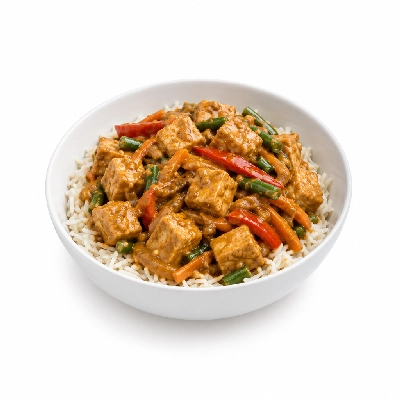 Food 4 Fitness High Protein Tofu with Satay Sauce Stir Fry Basmati Rice 450g