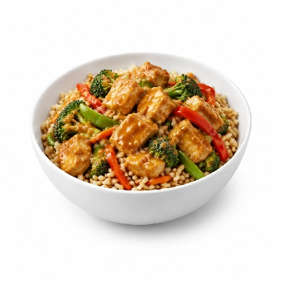 Food 4 Fitness High Protein Tofu with Satay Sauce Stir Fry Brown Rice 350g