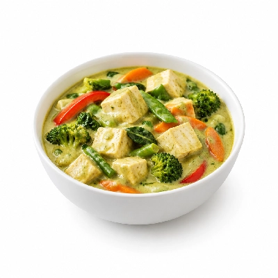 Food 4 Fitness High Protein Tofu with Thai Green Curry Sauce Seasonal Mix Veg 250g