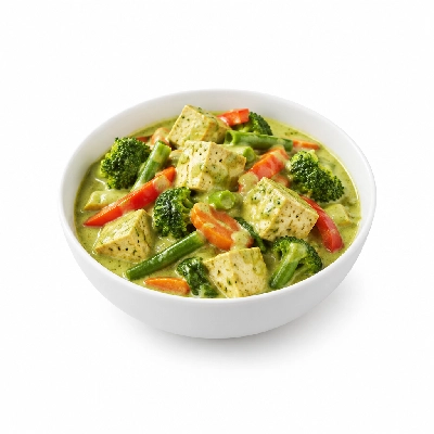 Food 4 Fitness High Protein Tofu with Thai Green Curry Sauce Seasonal Mix Veg 450g