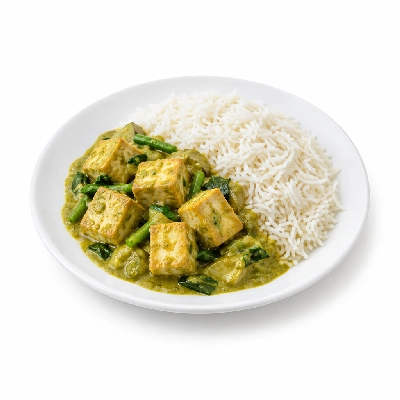 Food 4 Fitness High Protein Tofu with Thai Green Curry Sauce Stir Fry Basmati Rice 450g