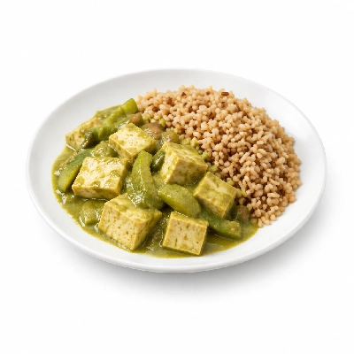 Food 4 Fitness High Protein Tofu with Thai Green Curry Sauce Stir Fry Brown Rice 250g