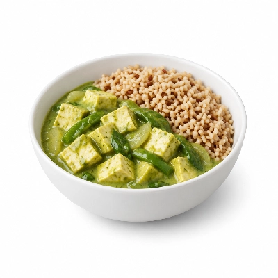 Food 4 Fitness High Protein Tofu with Thai Green Curry Sauce Stir Fry Brown Rice 350g