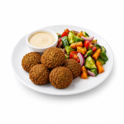 Food 4 Fitness Homemade Falafel with Tahini Seasonal Mix Veg 350g