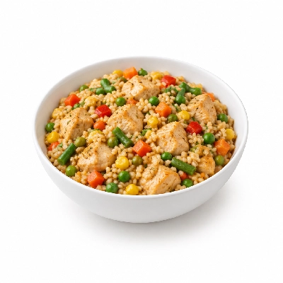 Food 4 Fitness Italian Diced Chicken Breast Casserole Brown Rice & Seasonal Mix Veg 350g