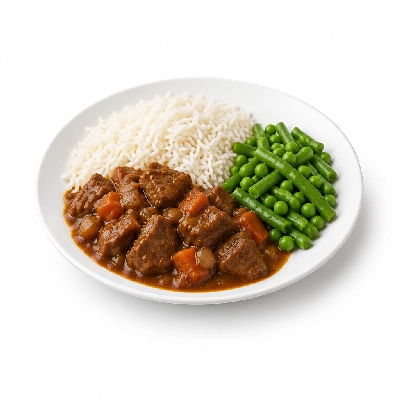 Food 4 Fitness Italian Diced Grass Fed Beef Casserole Basmati Rice & Green Beans and Peas 250g