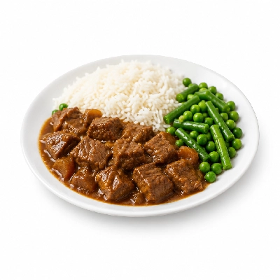 Food 4 Fitness Italian Diced Grass Fed Beef Casserole Basmati Rice & Green Beans and Peas 450g