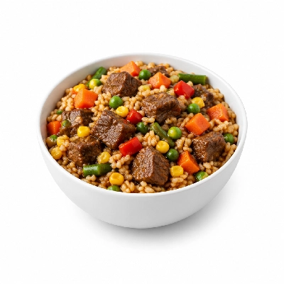 Food 4 Fitness Italian Diced Grass Fed Beef Casserole Brown Rice & Seasonal Mix Veg 250g