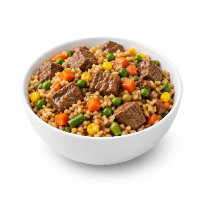 Food 4 Fitness Italian Diced Grass Fed Beef Casserole Brown Rice & Seasonal Mix Veg 350g