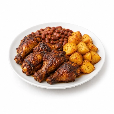 Food 4 Fitness Jamaican Jerk Spiced Chicken Drumettes Roast Potato & Beans 350g