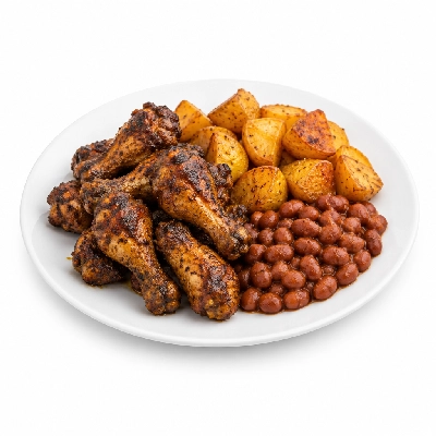 Food 4 Fitness Jamaican Jerk Spiced Chicken Drumettes Roast Potato & Beans 450g