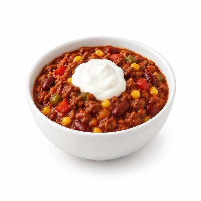 Food 4 Fitness Lean Beef Chill Con Carne with Light Sour Cream Seasonal Mix Veg 250g