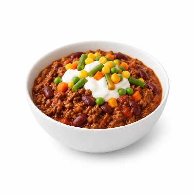 Food 4 Fitness Lean Beef Chill Con Carne with Light Sour Cream Seasonal Mix Veg 350g