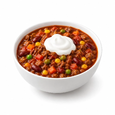 Food 4 Fitness Lean Beef Chill Con Carne with Light Sour Cream Seasonal Mix Veg 450g
