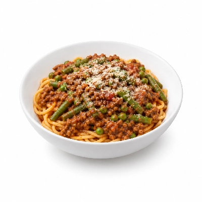 Food 4 Fitness Lean Beef Italian Bolognese with Parmesan Green Beans & Peas 350g