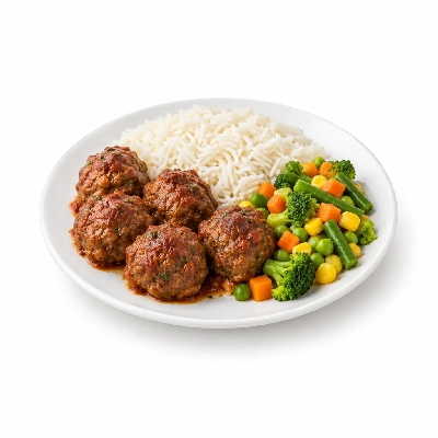 Food 4 Fitness Lean Beef Italian Meatballs Basmati Rice & Seasonal Mix Veg 250g