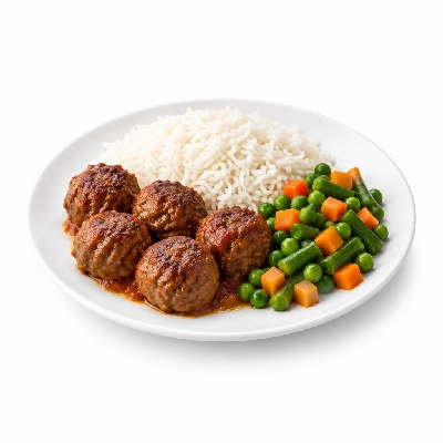 Food 4 Fitness Lean Beef Italian Meatballs Basmati Rice & Seasonal Mix Veg 350g