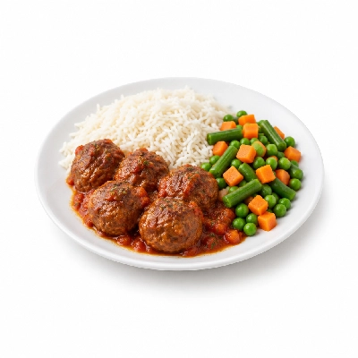 Food 4 Fitness Lean Beef Italian Meatballs Basmati Rice & Seasonal Mix Veg 450g