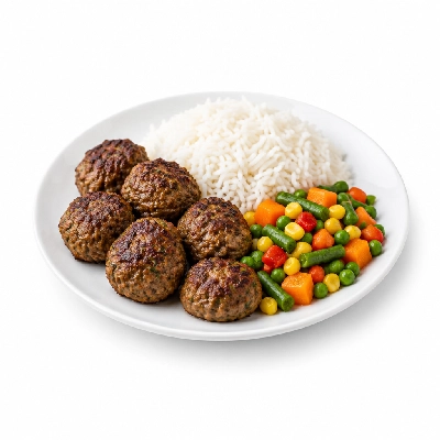 Food 4 Fitness Middle Eastern Kofta Balls Basmati Rice & Seasonal Mix Veg 250g