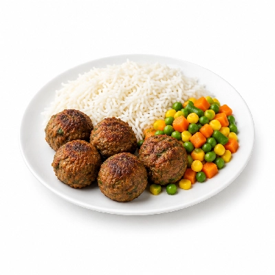 Food 4 Fitness Middle Eastern Kofta Balls Basmati Rice & Seasonal Mix Veg 350g
