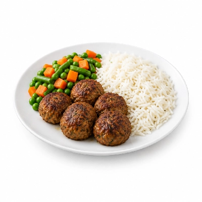 Food 4 Fitness Middle Eastern Kofta Balls Basmati Rice & Seasonal Mix Veg 450g