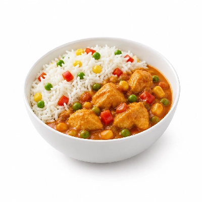 Food 4 Fitness Mild Balti Chicken Curry Basmati Rice & Peas Corn Capsicum 450g