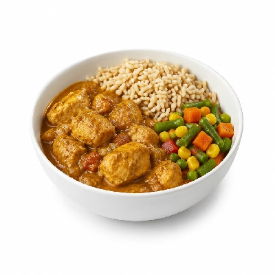 Food 4 Fitness Mild Balti Chicken Curry Brown Rice & Seasonal Mix Veg 450g