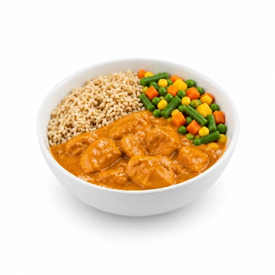 Food 4 Fitness Mild Butter Chicken Curry Brown Rice & Seasonal Mix Veg 250g
