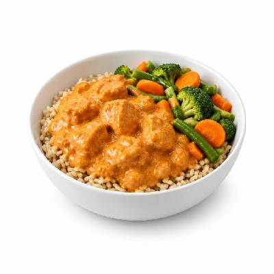Food 4 Fitness Mild Butter Chicken Curry Brown Rice & Seasonal Mix Veg 350g