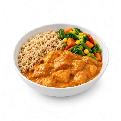 Food 4 Fitness Mild Butter Chicken Curry Brown Rice & Seasonal Mix Veg 450g