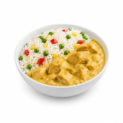 Food 4 Fitness Mild Korma Chicken Curry Basmati Rice & Peas Corn Capsicum 250g