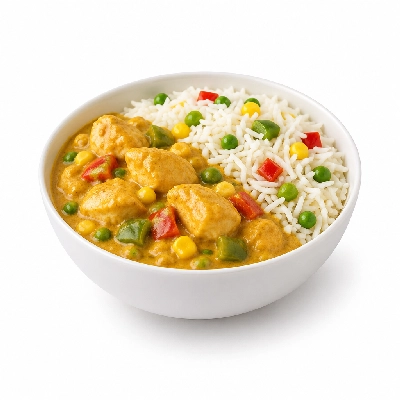 Food 4 Fitness Mild Korma Chicken Curry Basmati Rice & Peas Corn Capsicum 350g