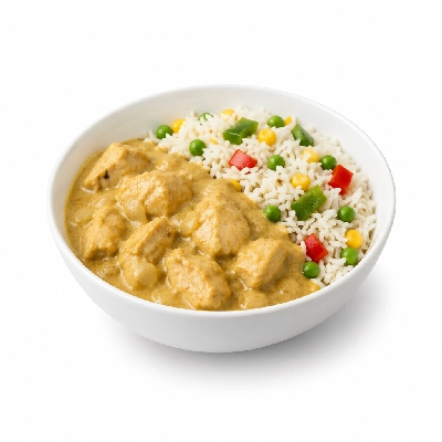 Food 4 Fitness Mild Korma Chicken Curry Basmati Rice & Peas Corn Capsicum 450g