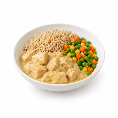 Food 4 Fitness Mild Korma Chicken Curry Brown Rice & Seasonal Mix Veg 250g