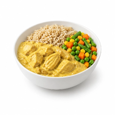 Food 4 Fitness Mild Korma Chicken Curry Brown Rice & Seasonal Mix Veg 350g