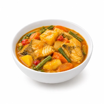 Food 4 Fitness Mild Mango Fish Curry Seasonal Mix Veg 250g