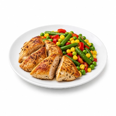 Food 4 Fitness Oven Roasted Chicken Breast Satay Seasonal Green Beans & Peas Corn Capsicum 350g