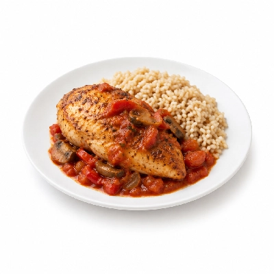 Food 4 Fitness Oven Roasted Chicken Breast with Cacciatore Sauce Brown Rice 350g