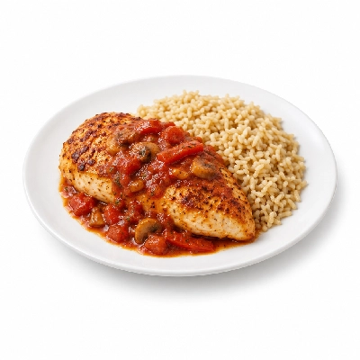 Food 4 Fitness Oven Roasted Chicken Breast with Cacciatore Sauce Brown Rice 250g